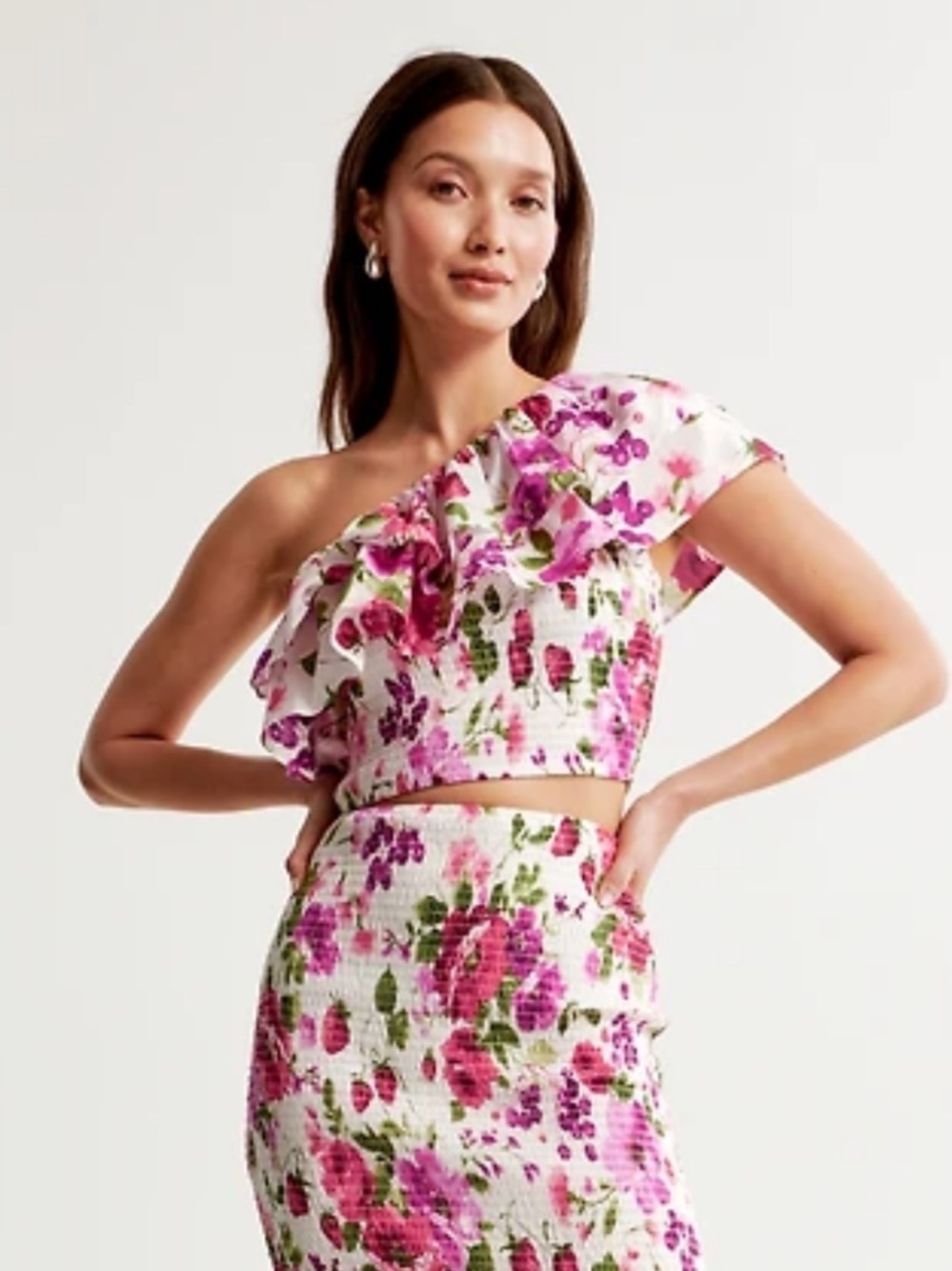 NWOT Abercrombie & Fitch One-Shoulder Floral Ruffle Crop Top